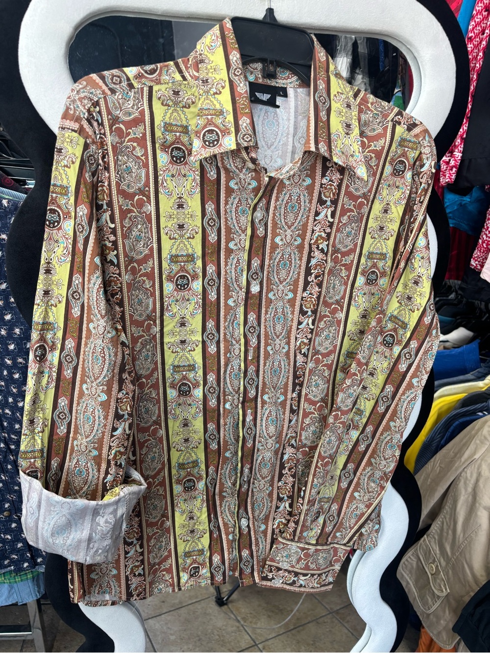VINTAGE NAVIGATOR Men's Casual Button-Down Shirt - Brown & Yellow Paisley